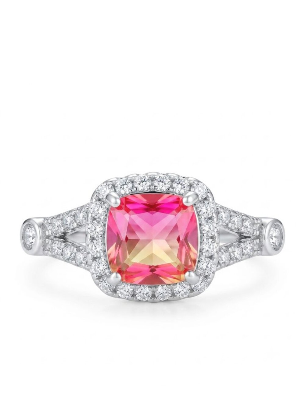 Pink & Peach Tourmarine Gemstone Ring, 925 Sterling Silver Charmed Aroma